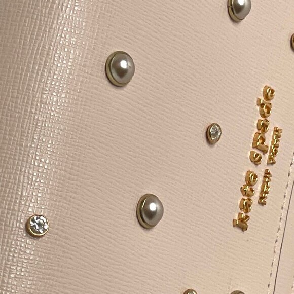 Kate Spade Purl Pearl Flap Shoulder Bag Beige Clutch Chain Wallet Crystals - Picture 9 of 14